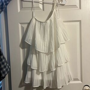 Lulu's Blowing Kisses White Pleated One-Shoulder Mini Dress